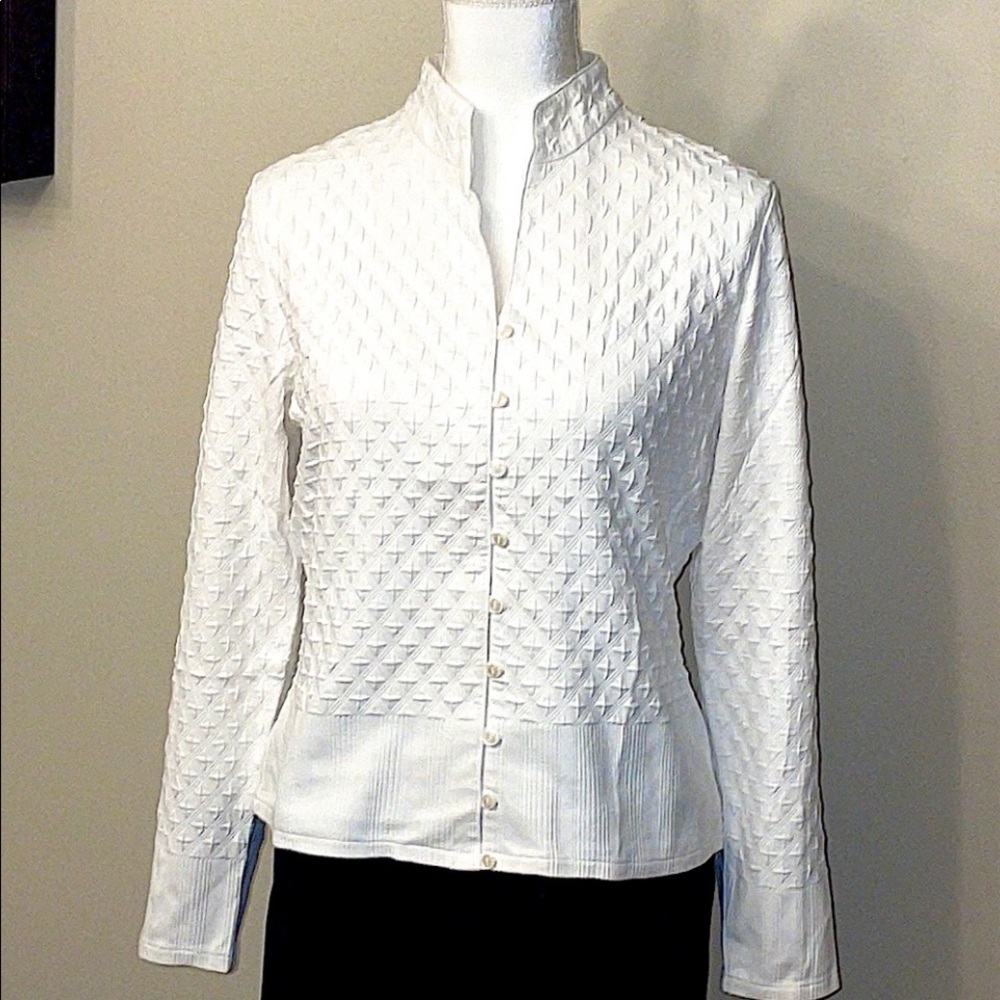 Talbots Textured White Blouse Size L